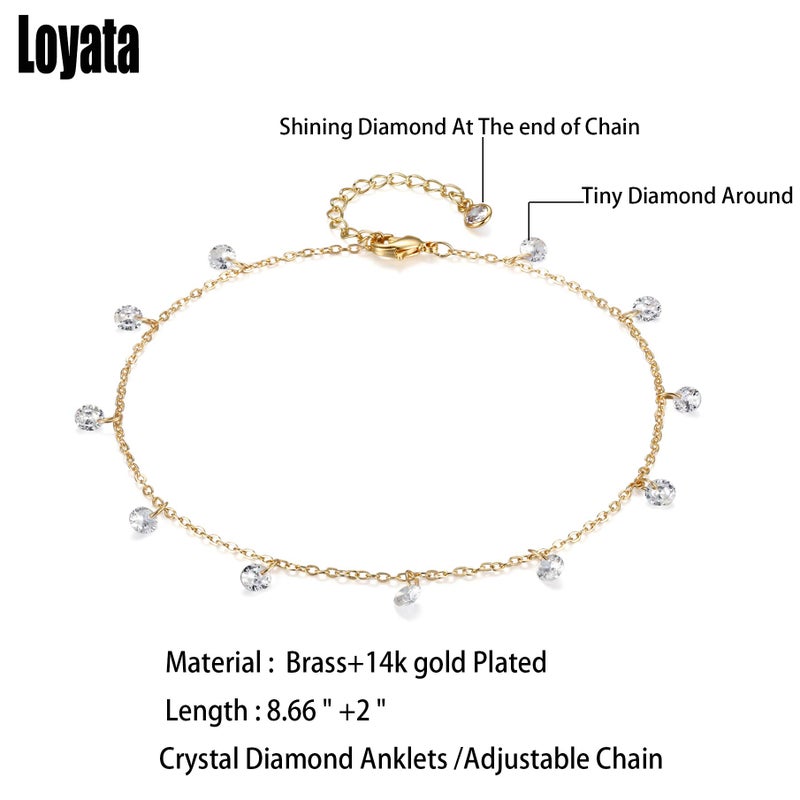 LOYATA Dainty Cubic Zirconia Ankle 14K Gold Plated Tiny Bead Anklet Dainty White Cubic Zirconia Crystal Dangle Tassel Foot Chain Foot Jewelry Boho Anklet for Women - Image 5